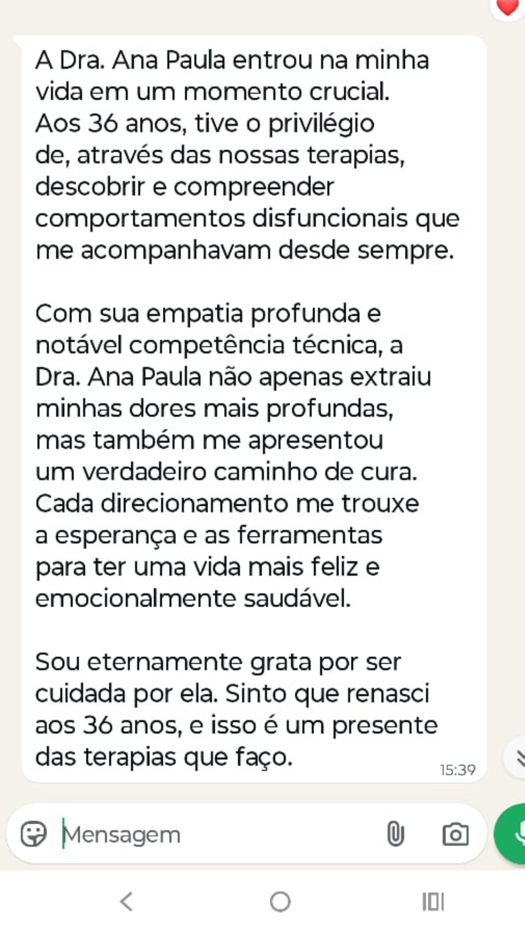 Depoimento de paciente sobre terapia de casal online
